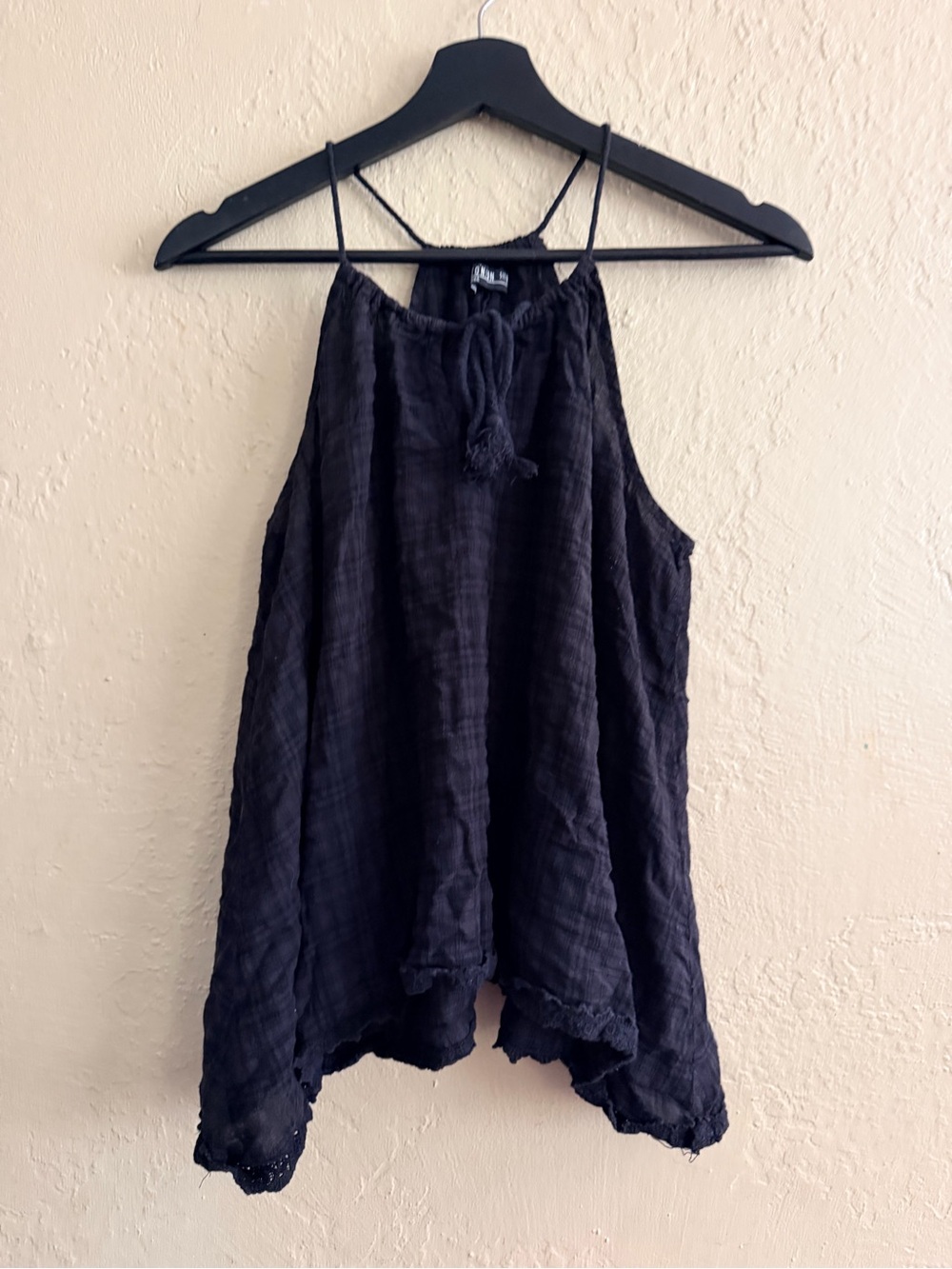 Cotton On Black Halter Tank with Tassel Tie